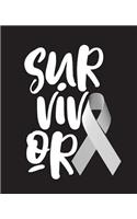 Survivor: Cancer Awareness Ribbon Half and Half Paper Blank College Ruled Notes Sketch Math Story Writing Prompts 7.5 x 9.25 100pg