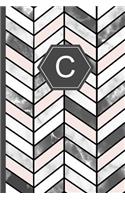 C: Stylish Chevron Letter C Monogram Pink, Grey & White Marble Journal 6x9 Inch Blank Lined College Ruled Notebook 120 Page Perfect Bound Glossy Soft C
