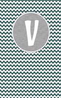 V: Sea Green Chevron Pattern with Grey Circular Nameplate Dashed Border and White Personalized Initial Monogram Journal