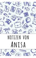 Notizen von Anisa: Kariertes Notizbuch mit 5x5 Karomuster für deinen personalisierten Vornamen