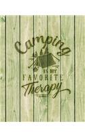 Camping Is My Favorite Therapy: Family Camping Planner & Vacation Journal Adventure Notebook - Rustic BoHo Pyrography - Green Boards