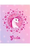 Greta: Unicorn Large Blank Primary Sketchbook Paper - Pink Purple Magical Horse Personalized Letter G Initial Custom First Name Cover - Drawing Sketch Book