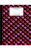 Wide Ruled Composition Notebook. 8.5" x 11". 120 Pages. Heart and Love: Small Red Pink Love Heart 3D Diagonal On Black Pattern Cover. Notebook Composition Book Wide Ruled for Kids, girls, boys, school, students, teachers