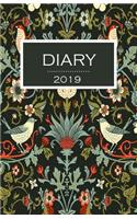 Diary 2019: Blank Diary/Journal 150 Pages William Morris Inspired Strawberry Thief (Green)