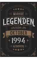 Wahre Legenden wurden im Oktober 1994 geboren: Vintage Geburtstag Notizbuch - individuelles Geschenk für Notizen, Zeichnungen und Erinnerungen - liniert mit 100 Seiten