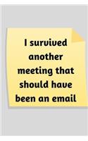 I survived another meeting that should have been an email: Blank Lined Journal, Notebook, funny and inspirational office, work Notebook, gift for men women, coworker, boss, manager