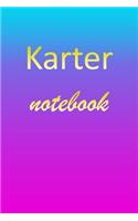 Karter: Blank Notebook - Wide Ruled Lined Paper Notepad - Writing Pad Practice Journal - Custom Personalized First Name Initial K Blue Purple Gold - Taking 