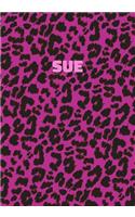 Sue: Personalized Pink Leopard Print Notebook (Animal Skin Pattern). College Ruled (Lined) Journal for Notes, Diary, Journaling. Wild Cat Theme Design wi