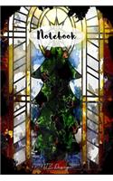 Notebook: Blank Lined Notebook To Write in Pocket Size Stained Glass Christmas Tree Matte Cover Sizes 6 X 9 Inches 15.24 X 22.86 Centimetre 111 Pages