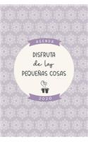 Agenda 2020 "Disfruta de las pequeñas cosas": Preciosa agenda para el año 2020 semana vista con bonito diseño interior, planificador mensual y semanal, tapa blanda mate diseño morado lila crema