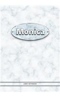 Monica - Lined Notebook: College Ruled Blank Pages Plus Extra Date Neutral Calendar (12 Months) and Notepad Sketch Designs. Cover Print White Marble Background with Silver-I