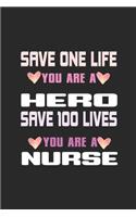 Save One Life You Are A Hero Save 100 Lives You Are A Nurse: My Prayer Journal, Diary Or Notebook For Nurses, RN's, LVN's, LPN's and Nursing Students Blue/Navy Cute Nurse Appreciation Week Gifts for Her. 110 S
