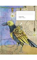 Steampunk Composition Book College Ruled: 100 Sheets / 200 Pages, 7.44" x 9.69", Mechanical Bird and Sketches Design