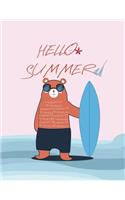 Hello summer: Surfbear on pink cover and Dot Graph Line Sketch pages, Extra large (8.5 x 11) inches, 110 pages, White paper, Sketch, Draw and Paint(5 Surfbear on Pink Notebook)