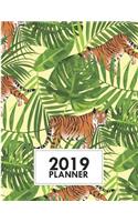2019 Planner: 8.5x11 Jungle Tiger Weekly 2019 Planner Yearly Agenda (1 January - 31 December 2019 )