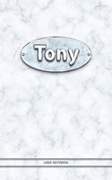 Tony - Lined Notebook: College Ruled Blank Pages Plus Extra Date Neutral Calendar (12 Months) and Notepad Sketch Designs. Cover Print White Marble Background with Silver-I