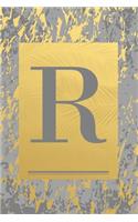 R: Gold & Grey Marble, Leaves - Cute Initial Monogram Letter R Minimalist Personalized Blank Lined Journal Dairy to Notes and Write in for Notepad, Doo