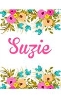 Suzie: Personalised Name Notebook/Journal Gift For Women & Girls 100 Pages (White Floral Design)