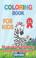 Coloring Book for Kids 2- 4 Years- 100 Cute Animals.