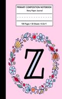 Primary Composition Notebook: Letter Z Monogram Initial Pink Floral Story Note Book w/ Writing, Drawing & Picture Space - Monogrammed Draw and Write Journal / Diary with Dashed M