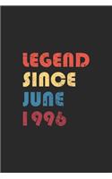 Legend Since June 1996: Retro Lined Notebook, Journal, Organizer, Diary, Composition Notebook, Gifts for the Family, Friends or Boys & Girls Born In June 1996: Lined Notebo