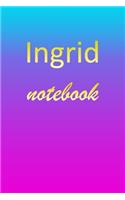 Ingrid: Blank Notebook - Wide Ruled Lined Paper Notepad - Writing Pad Practice Journal - Custom Personalized First Name Initial I Blue Purple Gold - Taking 
