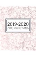 2019-2020 Weekly & Monthly Planner: Rose Gold Marble Diary Agenda Calendar Schedule Organizer - Sept 2019 through December 2020