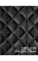2020-2024 Five Year Planner: Jan 2020-Dec 2024 Five Year Planner, stiched black learher digital paper cover, featuring 2020-2024 Overview, daily, weekly, monthly view, areas for