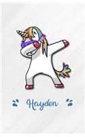 Hayden A5 Lined Notebook 110 Pages: Funny Blank Journal For Personalized Dabbing Unicorn Family First Name Middle Last. Unique Student Teacher Scrapbook/ Composition Great For Home Sch
