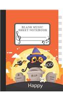 Blank Music Sheet Notebook: Halloween Orange Cat Themes Style, Music Manuscript Paper, Staff Paper, 8.5" x 11" (21.59cm x 27.94cm), 120 pages, 12 Staves (Music Composition Book