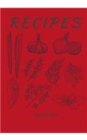 Recipes Cookbook: Red Blank Cookbook, Recipe Binder, Cooking Journal, Recipe Notebook(Elite Recipe Book)
