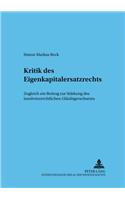 Kritik Des Eigenkapitalersatzrechts