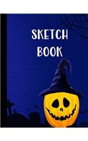 Sketch Book: Halloween Gifts for School Girls: Happy Halloween Pumpking with Witch Hat: Blue Large Sketchbook: Perfect Gift For Creative Artists, Great for Drawi