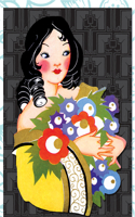 Lady with Ringlets & Flowers - Deluxe Die Cut Notecards