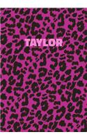 Taylor: Personalized Pink Leopard Print Notebook (Animal Skin Pattern). College Ruled (Lined) Journal for Notes, Diary, Journaling. Wild Cat Theme Design wi