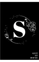 Simple Black Initial Letter S Notebook with Rose Floral Journal for Women, Girls Birthday Gift and School