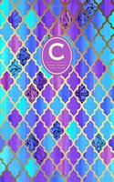 Monogram Journal C - Personal, Dot Grid - Blue & Purple Moroccan Design: Initial Notebook, 8.5 x 11