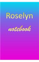 Roselyn: Blank Notebook - Wide Ruled Lined Paper Notepad - Writing Pad Practice Journal - Custom Personalized First Name Initial R Blue Purple Gold - Taking 