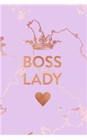 Boss Lady: Inspirational Quote Bullet Journal, Beautiful Pink Marble and Rose Gold - 6 x 9, 120 Dot Grid Pages