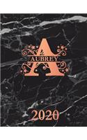 Aubrey: 2020. Personalized Name Weekly Planner 2020. Monogram Letter A Notebook Planner. Black Marble & Rose Gold Cover. Datebook Calendar Schedule