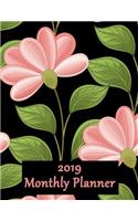 2019 Monthly Planner: Pink Floral Cover Design