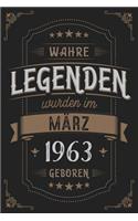 Wahre Legenden wurden im März 1963 geboren: Vintage Geburtstag Notizbuch - individuelles Geschenk für Notizen, Zeichnungen und Erinnerungen - liniert mit 100 Seiten