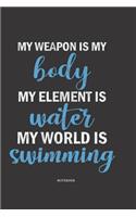 Notebook: Swimming Lined notebook ca A5 for notes, sketches, drawings, formulas, as a calendar or for learning; wide line grid; swimmers divers athlete
