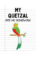 My Quetzal Ate My Homework: Funny Blank Lined Notebook - Quetzal