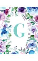 G: Watercolor Floral, 150 Pages, 8" x 10"(Blank Lined Monogram Initial Journal Notebook for Composition, Sketching, Inspiration, and Notes)