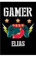 Gamer Elias: Liniertes Notizbuch für deinen Vornamen