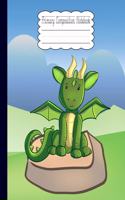 Primary Composition Notebook: Green Dragon Sitting On Rock School Story Specialty Handwriting Paper Dotted Middle Line(2 Primary Journal Grades K-2)