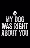 My Dog Was Right About You: Blank Lined Notebook Journal Gift For Dog Lovers
