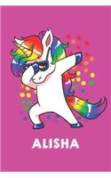 Alisha: Personalisiertes Design Notizbuch Einhorn 120 linierte Seiten - Perfekte Geschenkidee für die Schuhe oder Weihnachten mit Vornamen DIN A5 (pink)