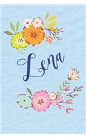 Lena: Personalized Name and Floral Design on Calm Sky Blue Pattern, Lined Paper Note Book For Girls To Draw, Sketch & Crayon or Color (Kids Teens and Adul